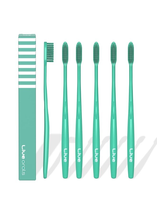 LiveOrals Ultra-Fine Bristle Toothbrush (Pack of 6 – Triangle Head Manual Toothbrush with 0.017mm Soft Bristles & Ergonomic Thumb Grip for Gentle and Precise Cleaning, Mint Color - Image 1
