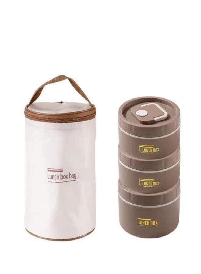 غطاء صندوق الغداء لانش بوكس حراري من الفولاذ المقاوم للصدأ صندوق غداء مانع للتسرب، طقم علب حفظ طعام معزول محمولة داخل حقيبة للكبار والأطفال - علبة حفظ طعام قابلة للتكديس- 3 طبقات - Image 1