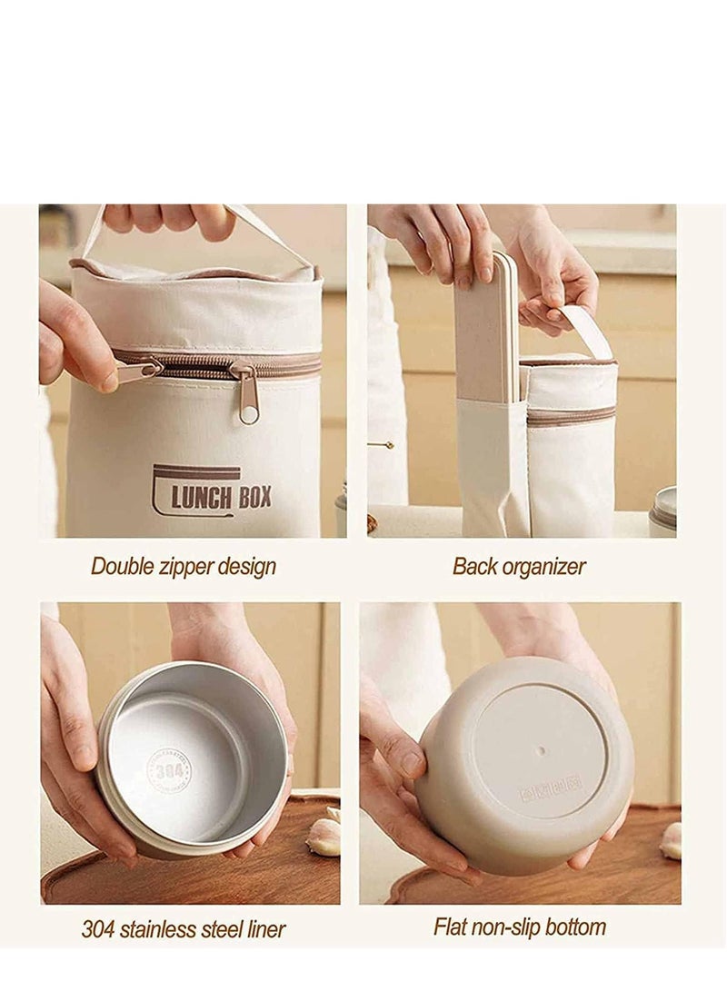 غطاء صندوق الغداء لانش بوكس حراري من الفولاذ المقاوم للصدأ صندوق غداء مانع للتسرب، طقم علب حفظ طعام معزول محمولة داخل حقيبة للكبار والأطفال - علبة حفظ طعام قابلة للتكديس- 3 طبقات - Image 4