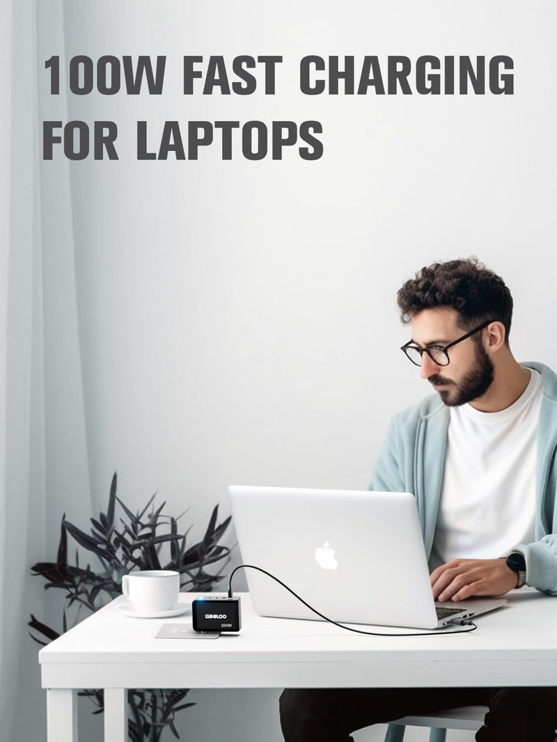 Gooloo 100W USB C Charger Block, 4-Port Foldable Compact Fast Wall Charger for MacBook Pro/Air/iPad/iPhone Series and More, SuperSafe Power Adapter for Gooloo GT4000S/GT3000 Jump Starters - Image 2