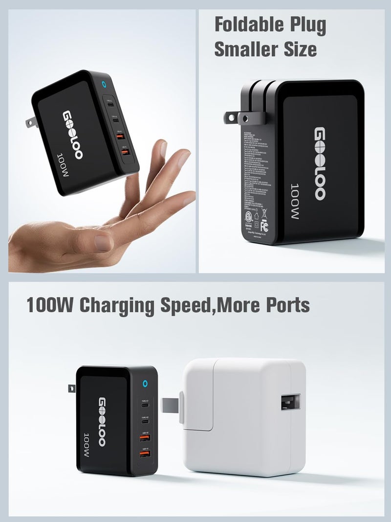Gooloo 100W USB C Charger Block, 4-Port Foldable Compact Fast Wall Charger for MacBook Pro/Air/iPad/iPhone Series and More, SuperSafe Power Adapter for Gooloo GT4000S/GT3000 Jump Starters - Image 4