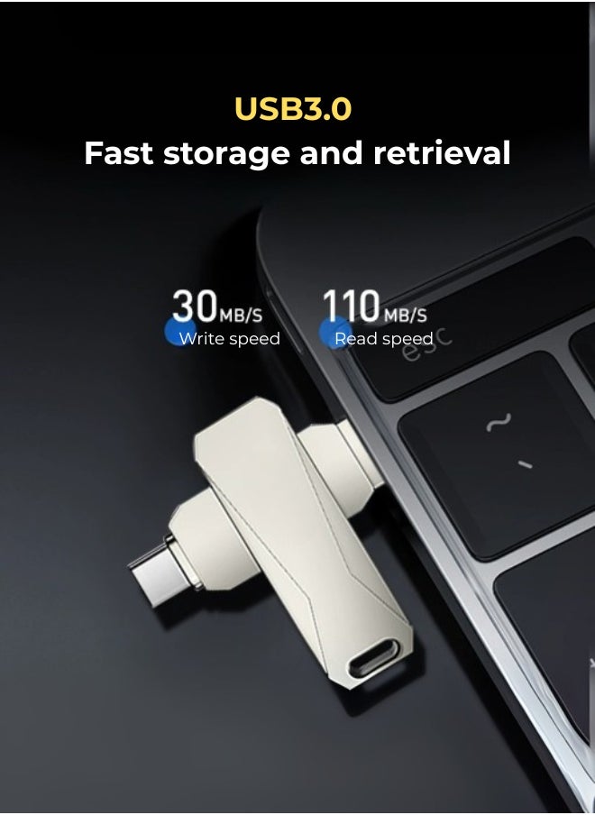 محرك أقراص فلاش USB مزدوج الواجهة من النوع C بسعة 64 جيجابايت U782C_2 فضي  - Image 2
