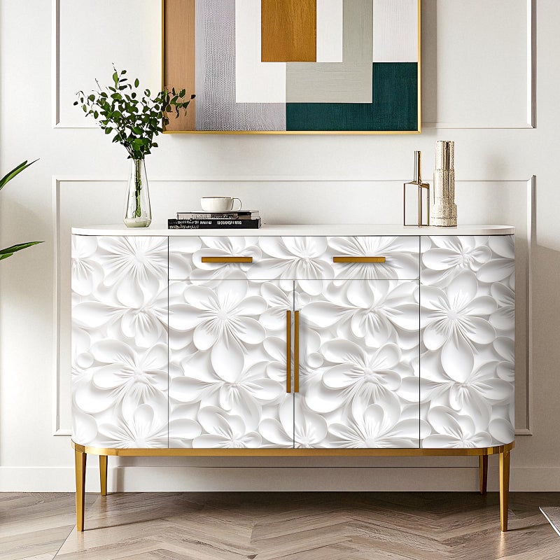 Stickyart 3D White Floral Wallpaper Peel and Stick 3D Flower White Contact Paper Self Adhesive Embossed Pattern Wallpaper Removable Modern Wall Paper for Bedroom Bathroom Walls Cabinets 17.5"x80" - Image 4