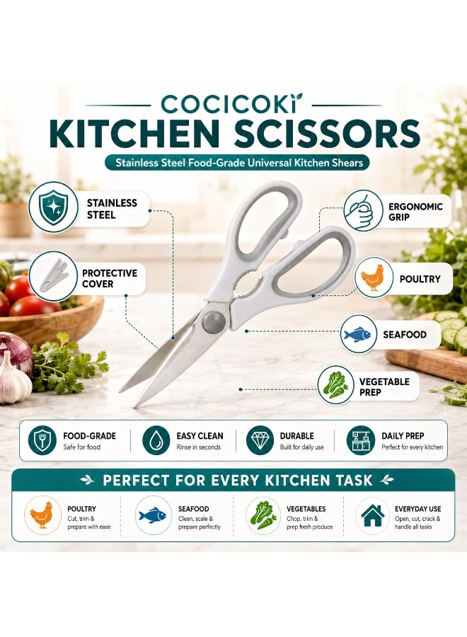 Kitchen Scissors Stainless Steel Food-Grade BPA-Free Handle Protective Cover Ergonomic Grip for Poultry Seafood Vegetables (Grey) - Image 4