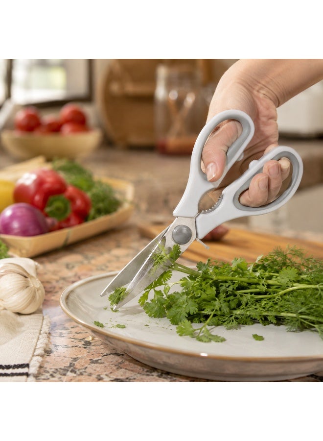 Kitchen Scissors Stainless Steel Food-Grade BPA-Free Handle Protective Cover Ergonomic Grip for Poultry Seafood Vegetables (Grey) - Image 2
