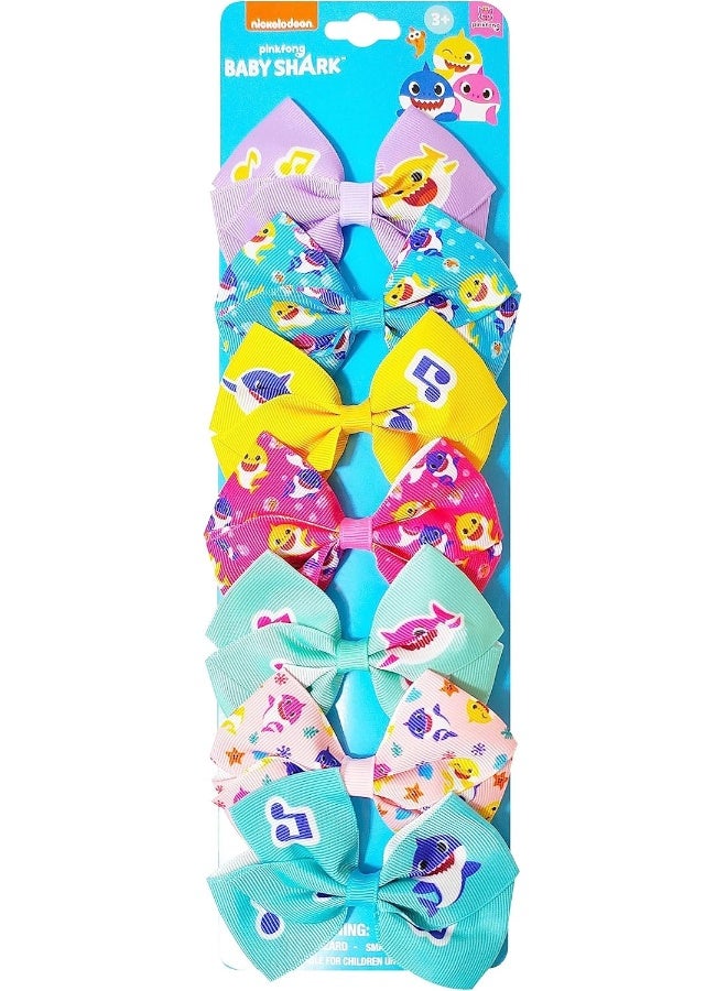 Luv Her Baby Shark Kids Hair Bows - Hair Accessories Gift Set - 7 Pcs 4 Inch Bundle for Girls - Different Character on each Clip - Alligator Clip - Ages 3 + - Image 1