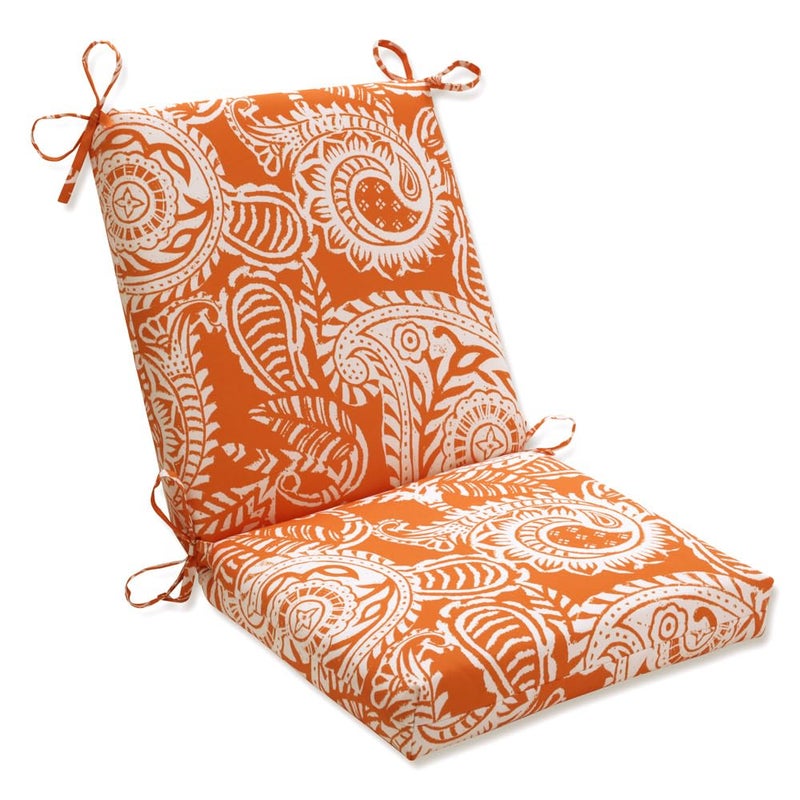 Pillow Perfect Pillow Perfect Paisley IndoorOutdoor Solid Back 1 Piece Square Corner Chair Cushion with Ties Deep Seat Weather and Fade Resistant 365 x 18 OrangeIvory Addie 