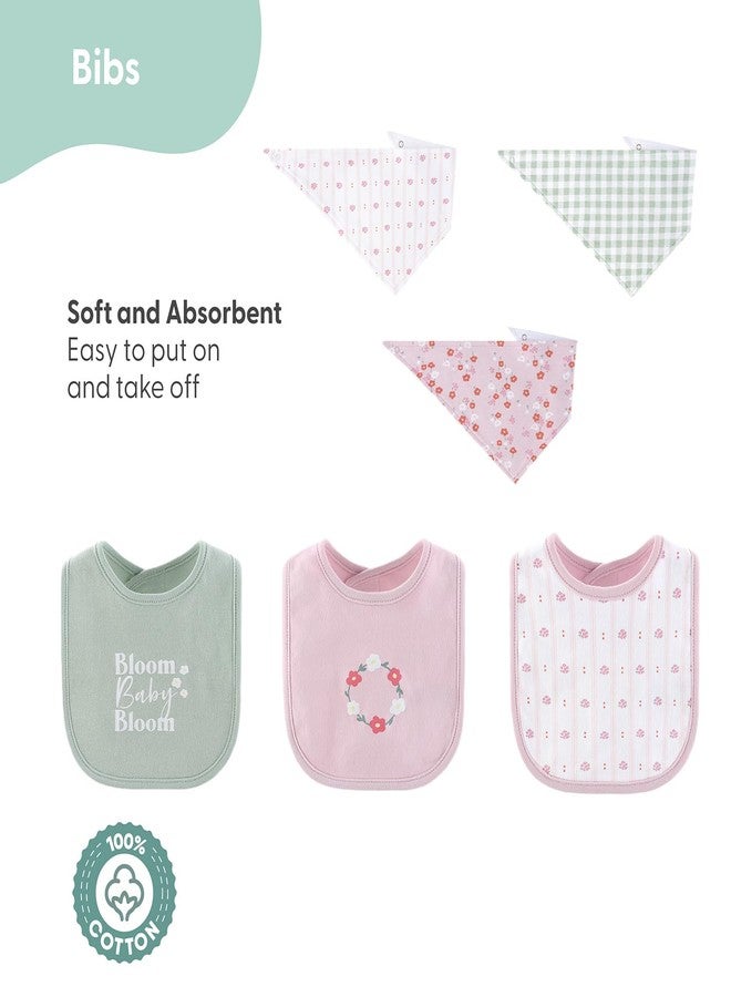 The Peanut Shell The Peanutshell 23-Piece Baby Girl Clothes Set, 100% Cotton, 0-3 Months, Newborn Essentials Must Haves, Flora Pink & Green - Image 4