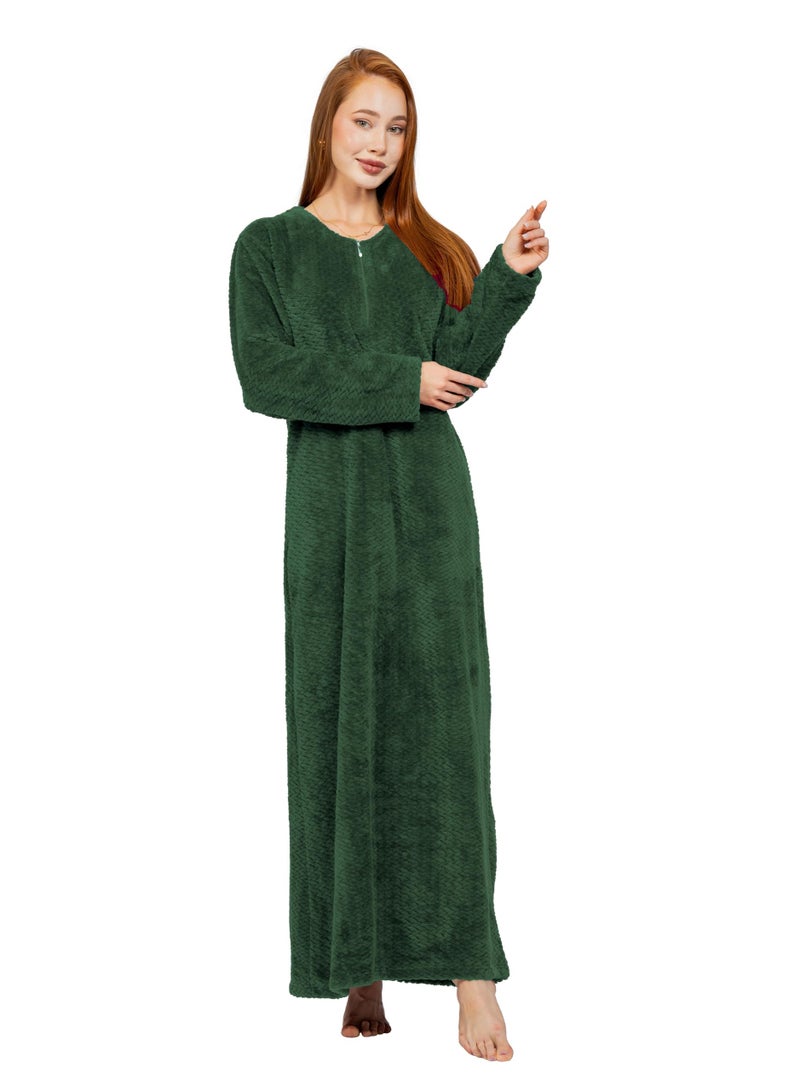 Dadoush Luxurious women's winter abaya made of soft fur, elegant long design - long-sleeved women's robe, winter women's abaya, maxi nightgown from Daadoush - Image 1