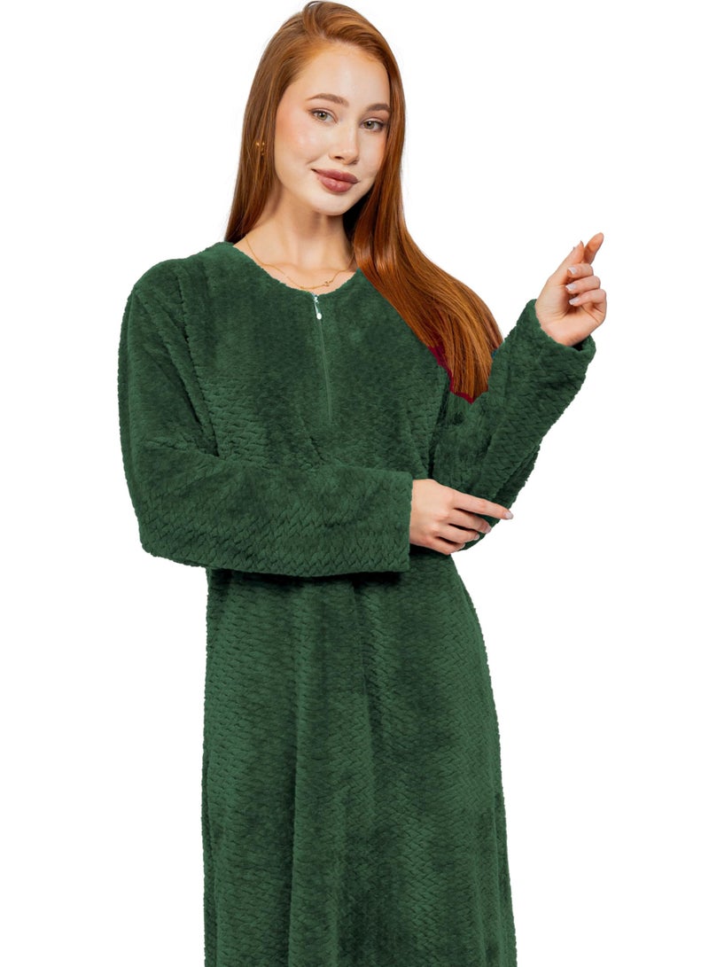 Dadoush Luxurious women's winter abaya made of soft fur, elegant long design - long-sleeved women's robe, winter women's abaya, maxi nightgown from Daadoush - Image 2