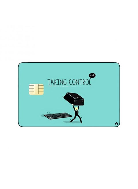 PRINTED BANK CARD STICKER Taking Control With Funny Keyboard Drawing