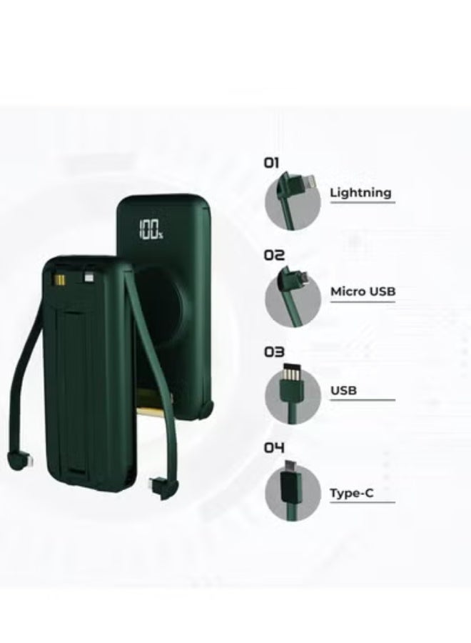 جولف لينك بنك طاقة محمول كبير السعة مزود بشاشة LED وكابل مدمج 10000 مللي أمبير/ساعة، أخضر - Image 2