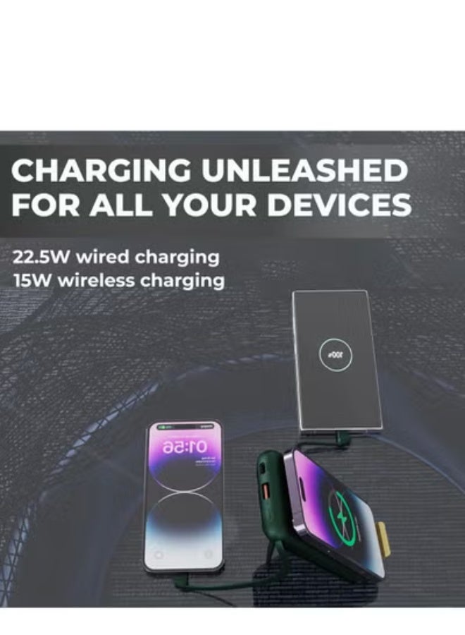 جولف لينك بنك طاقة محمول كبير السعة مزود بشاشة LED وكابل مدمج 10000 مللي أمبير/ساعة، أخضر - Image 5