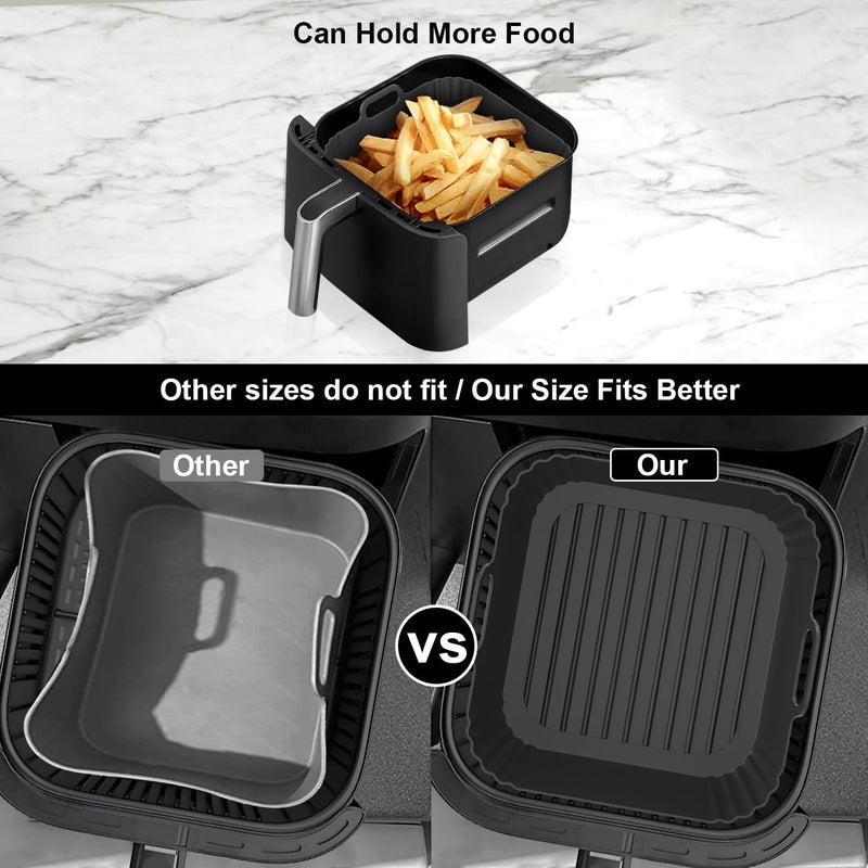 PINTAUR 9-Inch Large Square Silicone Air Fryer Liners for Ninja AF141 AF181 AF142 Cosori 6QT, 2 Pack Silicone Pot Baking Accessories for Chefman, Instant, Cuisinart, Reusable Tray Insert 5â€“8QT - Image 5