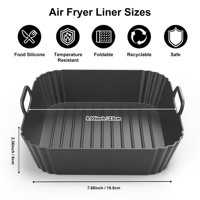 PINTAUR 9-Inch Large Square Silicone Air Fryer Liners for Ninja AF141 AF181 AF142 Cosori 6QT, 2 Pack Silicone Pot Baking Accessories for Chefman, Instant, Cuisinart, Reusable Tray Insert 5â€“8QT - Image 3