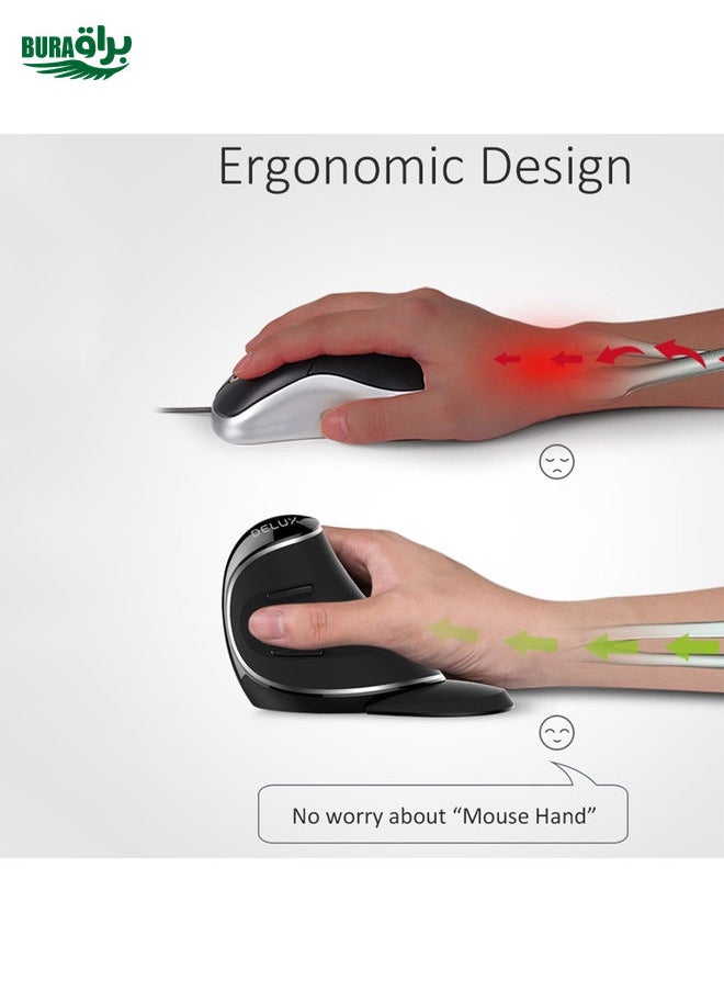 BURAQ DELUX M618 Plus 2.4G 1600DPI Wireless Portable Vertical Ergonomic Mouse  - Image 3