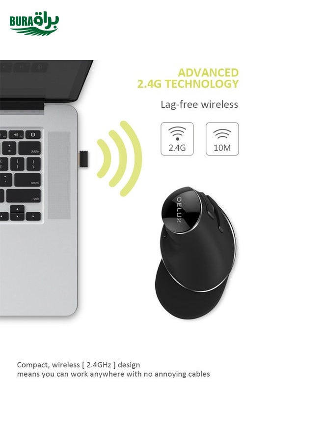 BURAQ DELUX M618 Plus 2.4G 1600DPI Wireless Portable Vertical Ergonomic Mouse  - Image 4