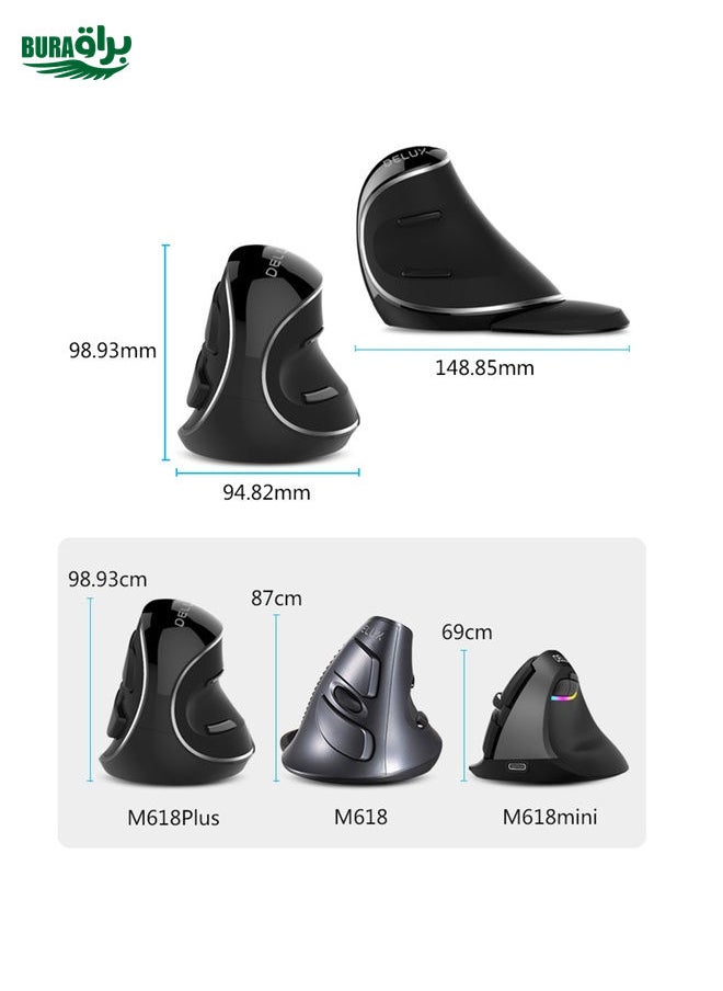 BURAQ DELUX M618 Plus 2.4G 1600DPI Wireless Portable Vertical Ergonomic Mouse  - Image 5