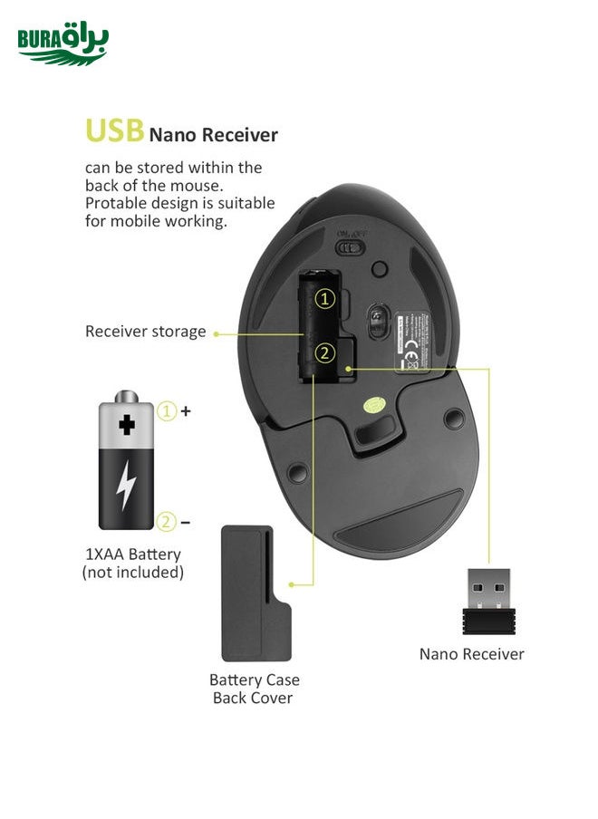BURAQ - DELUX M618 Plus 2.4G 1600DPI Wireless Portable Vertical Ergonomic Mouse - Image 1
