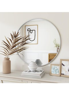 POWER Round Mirror, Silver Metal Frame Wall Mounted Round Mirror, Wall Mirror for Entryway, Bathroom, Dressing Table, Living Room, Silver Round Mirror (Silver)  - Image 1