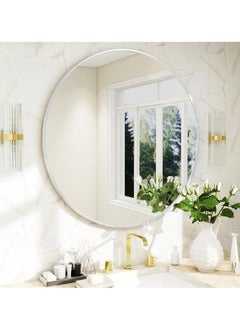 POWER Round Mirror, Silver Metal Frame Wall Mounted Round Mirror, Wall Mirror for Entryway, Bathroom, Dressing Table, Living Room, Silver Round Mirror (Silver)  - Image 2