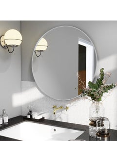 POWER Round Mirror, Silver Metal Frame Wall Mounted Round Mirror, Wall Mirror for Entryway, Bathroom, Dressing Table, Living Room, Silver Round Mirror (Silver)  - Image 3