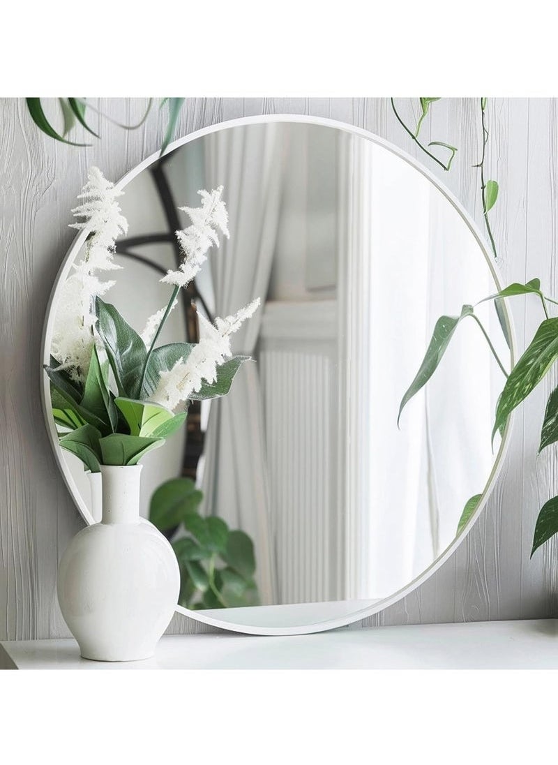 POWER Round Mirror, Silver Metal Frame Wall Mounted Round Mirror, Wall Mirror for Entryway, Bathroom, Dressing Table, Living Room, Silver Round Mirror (Silver)  - Image 4