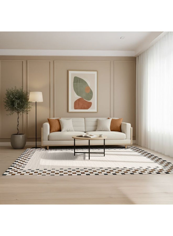 DANUBE HOME Galeria Lux Contemporary Rug | Washable Contemporary Rugs Style | Polypropylene+Polyester Area Rug Floor Covering | Indoor Carpet For Living Room Dining Bedroom 160x230cm-White Black Gold - Image 2