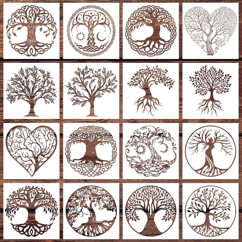 WSICSE 16 Pcs Tree of Life Stencils for Painting 6x6 Inch Reusable Tree Layering Stencils for Crafts Painting on Wood Floor Window Art Scrapbook Drawing Decoration - Image 3
