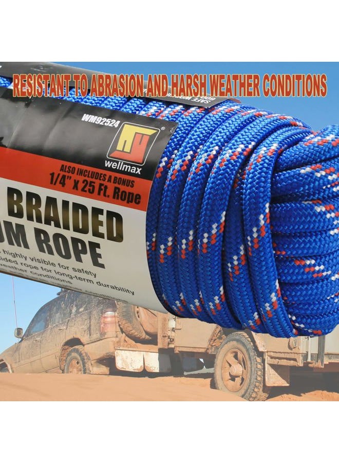 Wellmax Diamond Braid Nylon Rope - Extra Thick All Purpose Braided Utility Flag Line with Shock Absorption - UV Resistant, High Strength & Weather Resistant - 1.3cm X 30m with Bonus 0.6cm x 7.6m Cord - Image 5