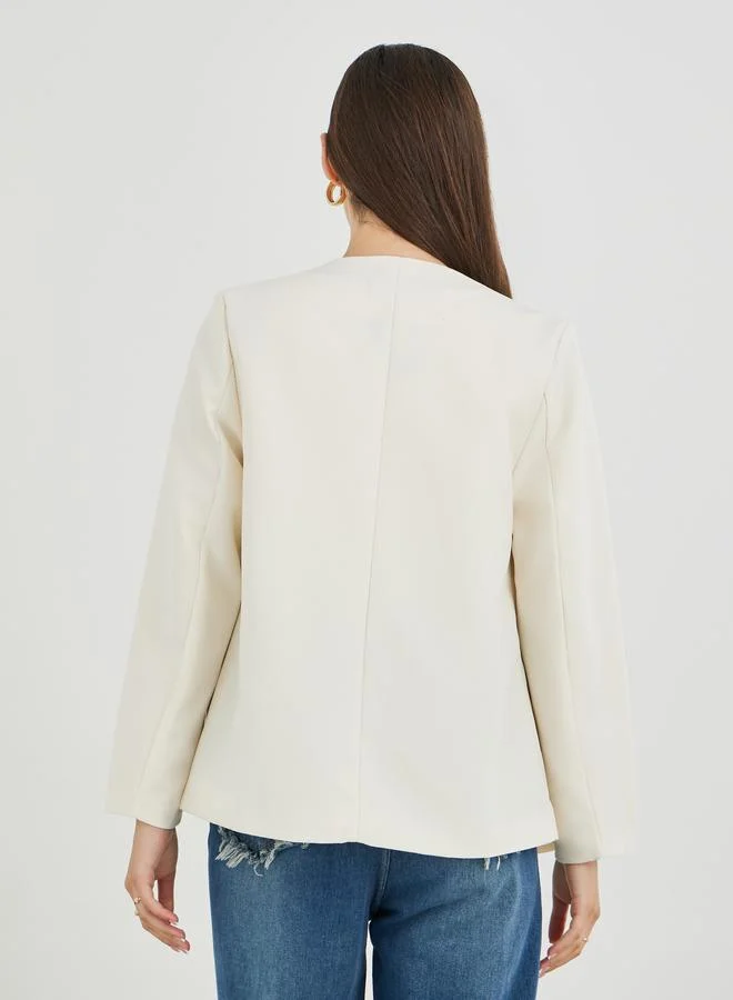 Take Two Take Two Off White Open Front Plain Blazer