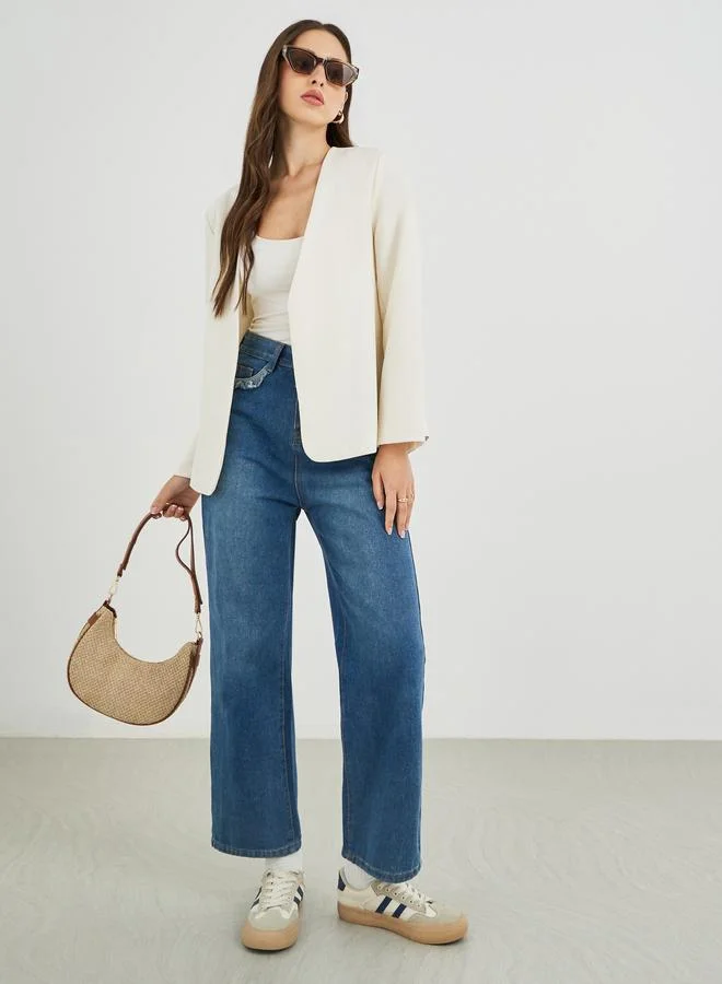 تايك تو Take Two Off White Open Front Plain Blazer
