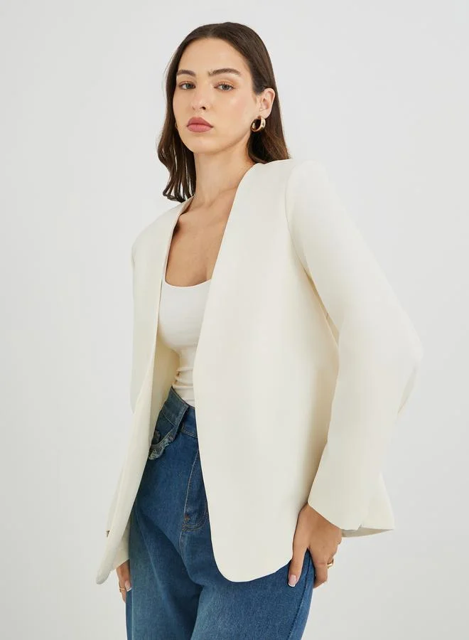 Take Two Take Two Off White Open Front Plain Blazer