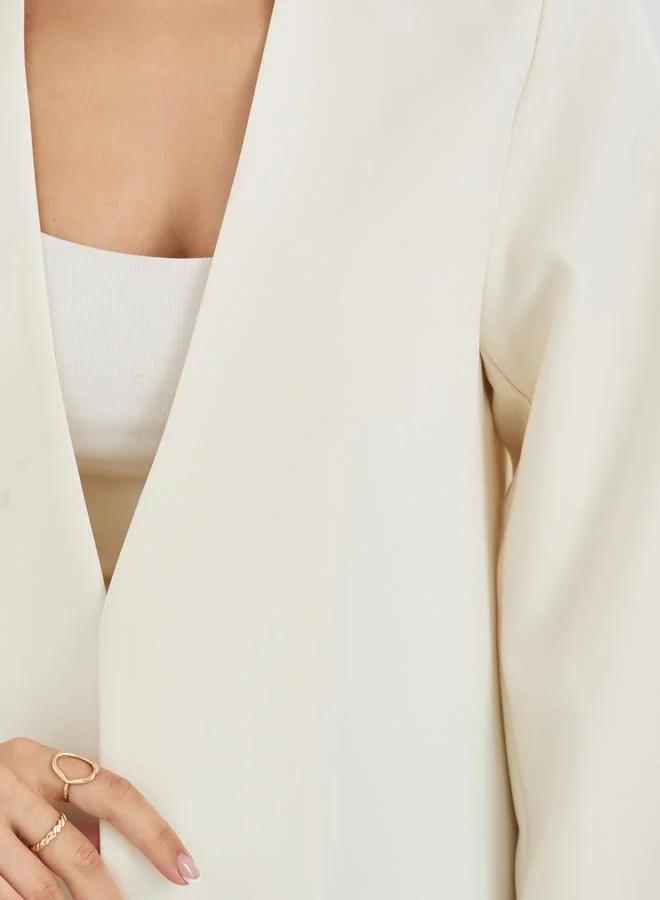 Take Two Take Two Off White Open Front Plain Blazer