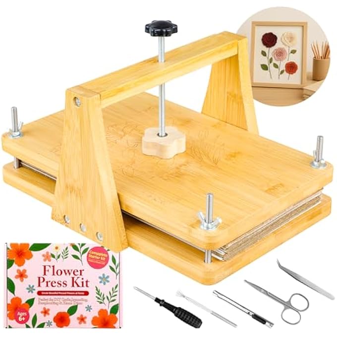 مجموعة ضغط الزهور - ضغط خشبي للنباتات 28 × 18 سم، مجموعة حرف يدوية للضغط وتجفيف الزهور والنباتات، مجموعة حرف قابلة لإعادة الاستخدام للبالغين والأطفال لعشاق الطبيعة (مقبض حمل) - Image 1