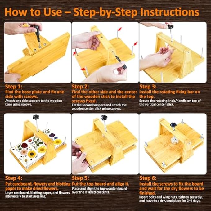 مجموعة ضغط الزهور - ضغط خشبي للنباتات 28 × 18 سم، مجموعة حرف يدوية للضغط وتجفيف الزهور والنباتات، مجموعة حرف قابلة لإعادة الاستخدام للبالغين والأطفال لعشاق الطبيعة (مقبض حمل) - Image 5