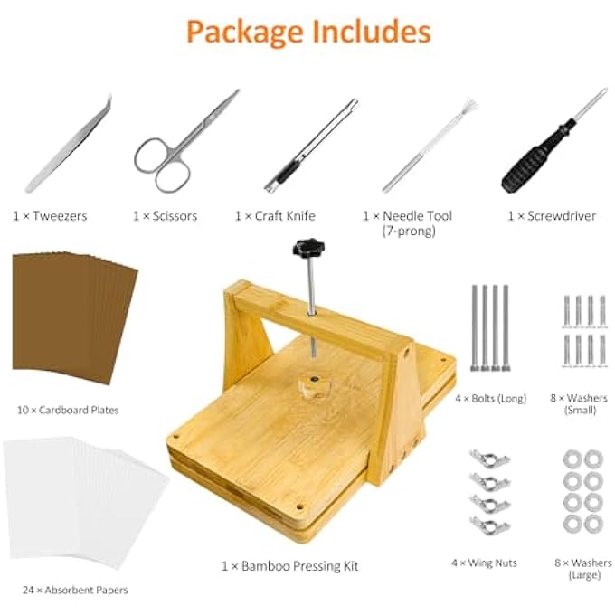 مجموعة ضغط الزهور - ضغط خشبي للنباتات 28 × 18 سم، مجموعة حرف يدوية للضغط وتجفيف الزهور والنباتات، مجموعة حرف قابلة لإعادة الاستخدام للبالغين والأطفال لعشاق الطبيعة (مقبض حمل) - Image 3