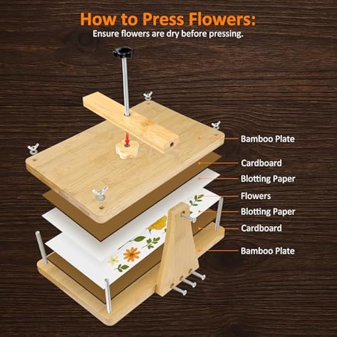 مجموعة ضغط الزهور - ضغط خشبي للنباتات 28 × 18 سم، مجموعة حرف يدوية للضغط وتجفيف الزهور والنباتات، مجموعة حرف قابلة لإعادة الاستخدام للبالغين والأطفال لعشاق الطبيعة (مقبض حمل) - Image 4