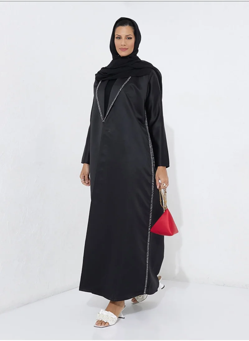 Rosette Abaya Blazer Abaya Contrast Hem Long Sleeves Abaya