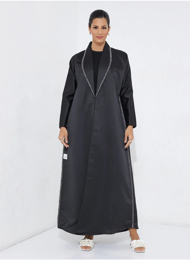 Rosette Abaya Blazer Abaya Contrast Hem Long Sleeves Abaya