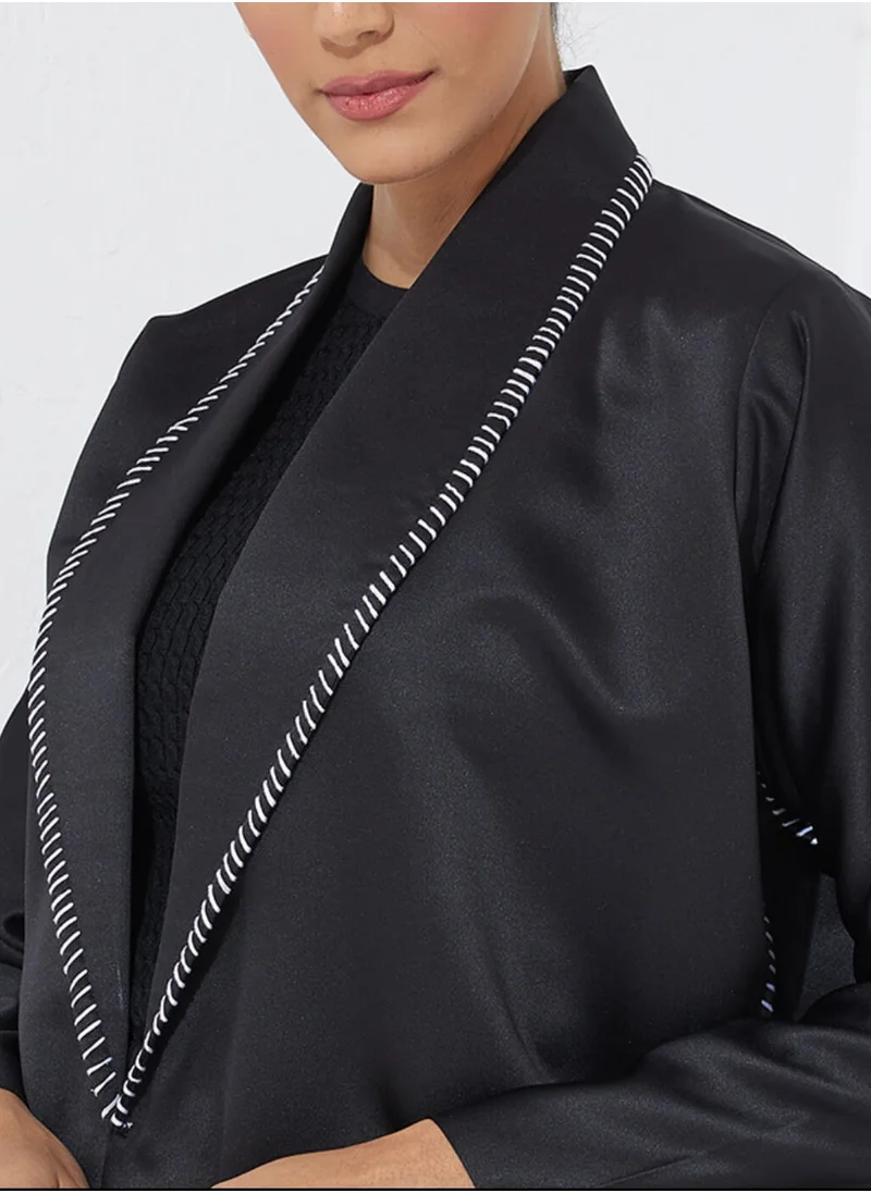 Rosette Abaya Blazer Abaya Contrast Hem Long Sleeves Abaya