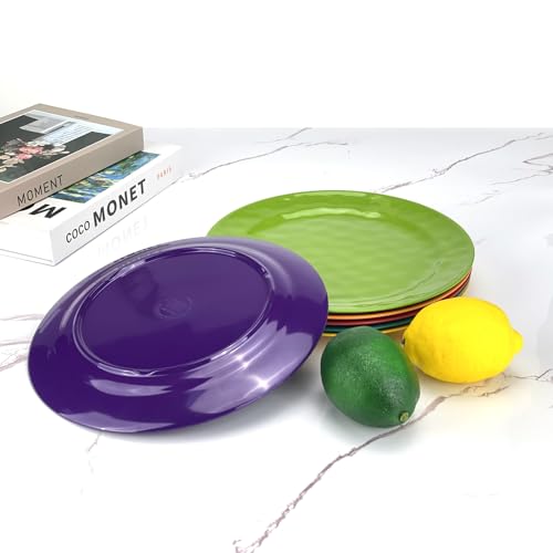 Haimenlite 6-Piece 100% Melamine Dinner/Lunch Plate Set,10inch Round Melamine Salad Plates Picnic Plates for Holiday Home Party,Break-resistant and Lightweight,Hammered Finish,BPA Free (Multi color) - Image 4