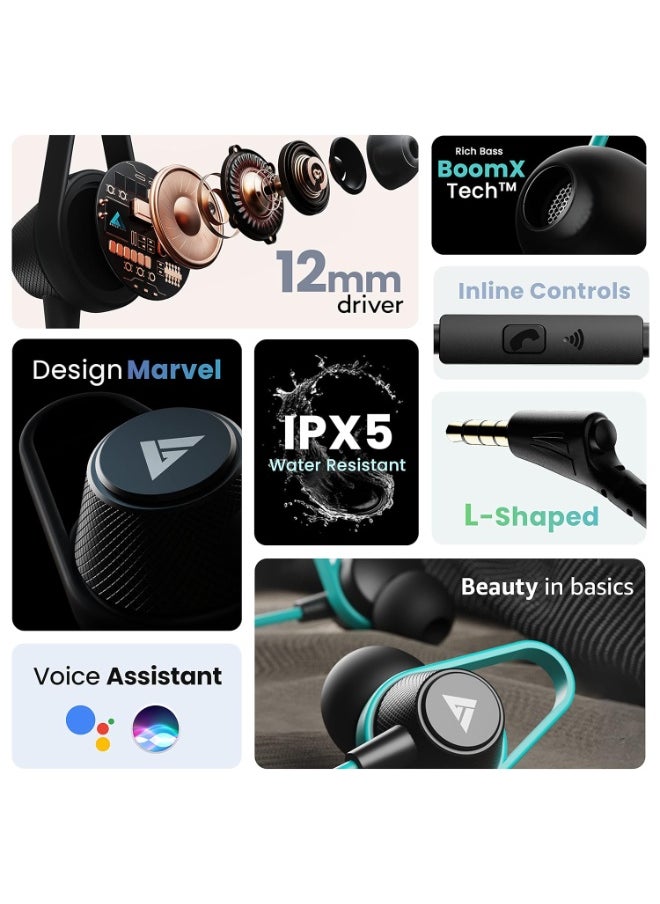 Boult Audio - Boult Audio Bassbuds Loop 2 Wired in Ear Earphones with Mic, 12mm Powerful Driver for Extra Bass with Customizable Ear Loop (Black) - Image 1