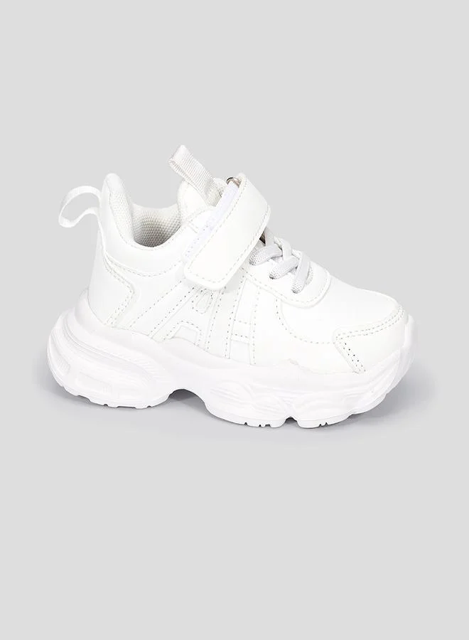 babyqlo Stylish White School Sneakers with Tab and Velcro