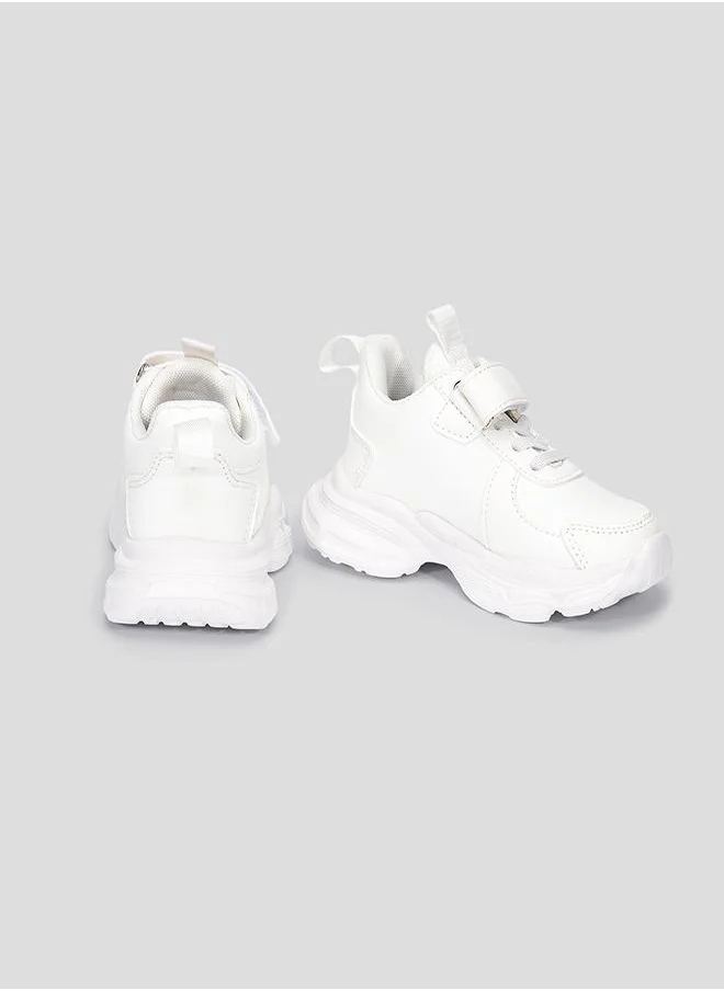 babyqlo Stylish White School Sneakers with Tab and Velcro