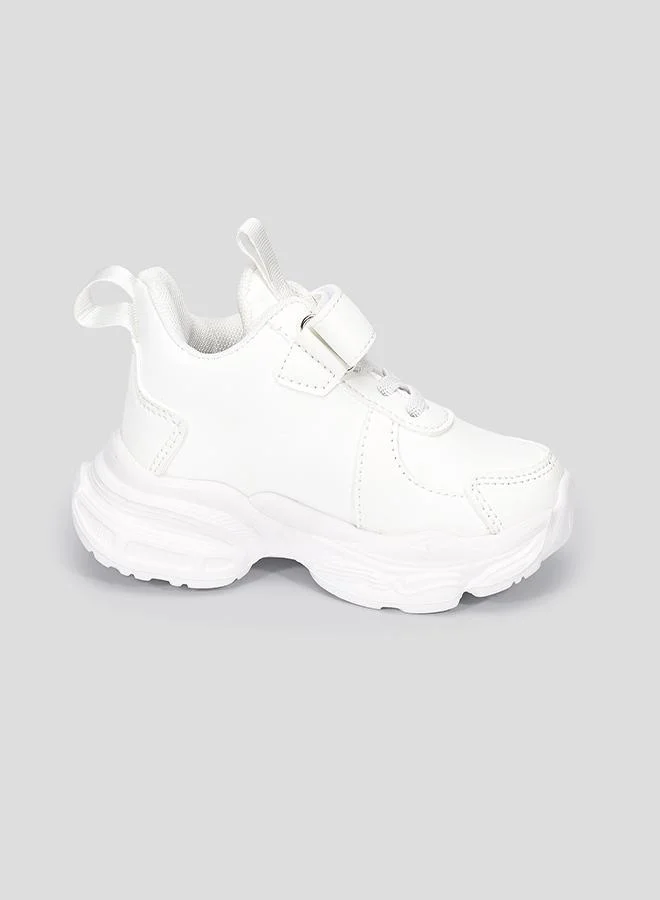 babyqlo Stylish White School Sneakers with Tab and Velcro