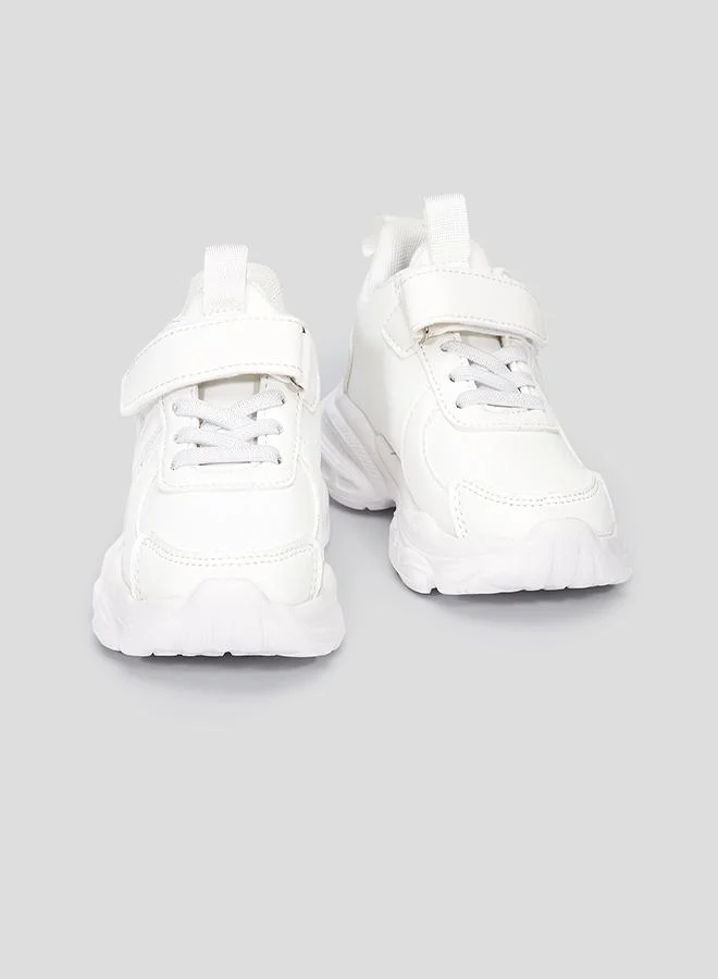 babyqlo Stylish White School Sneakers with Tab and Velcro