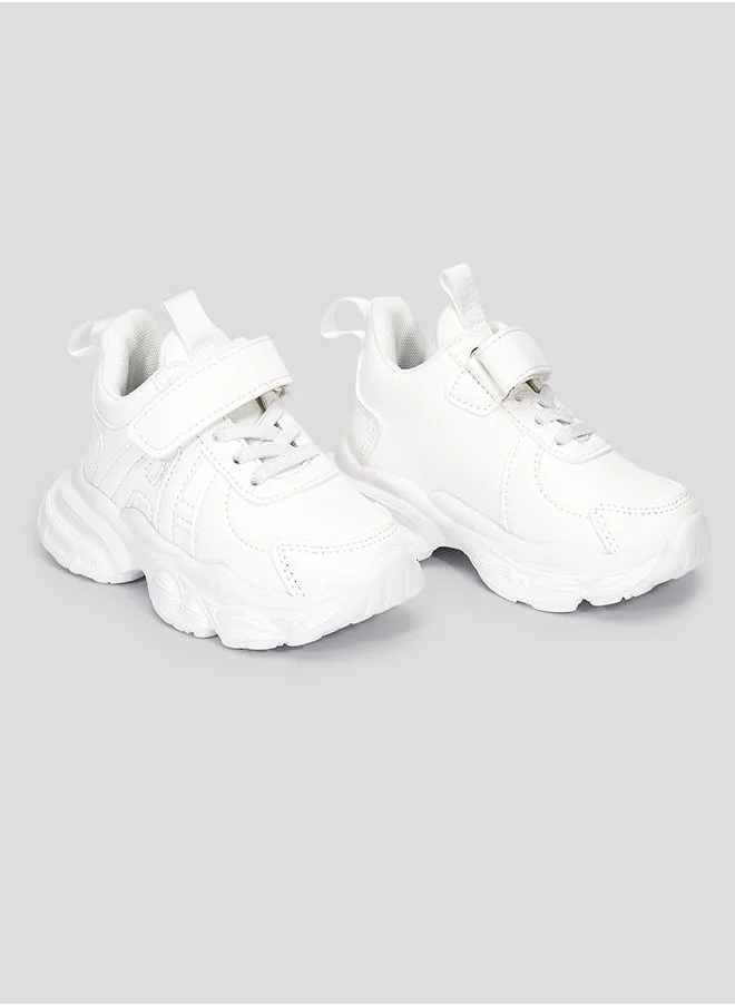 babyqlo Stylish White School Sneakers with Tab and Velcro
