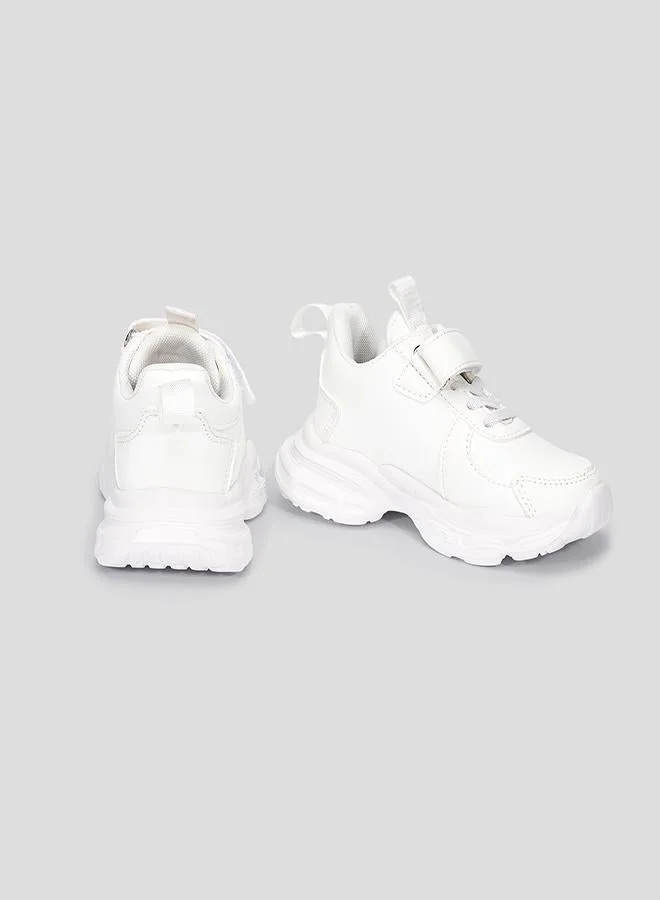 babyqlo Stylish White School Sneakers with Tab and Velcro