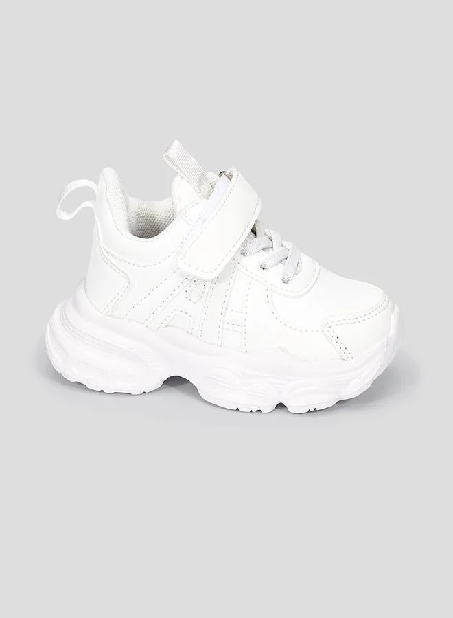 babyqlo Stylish White School Sneakers with Tab and Velcro